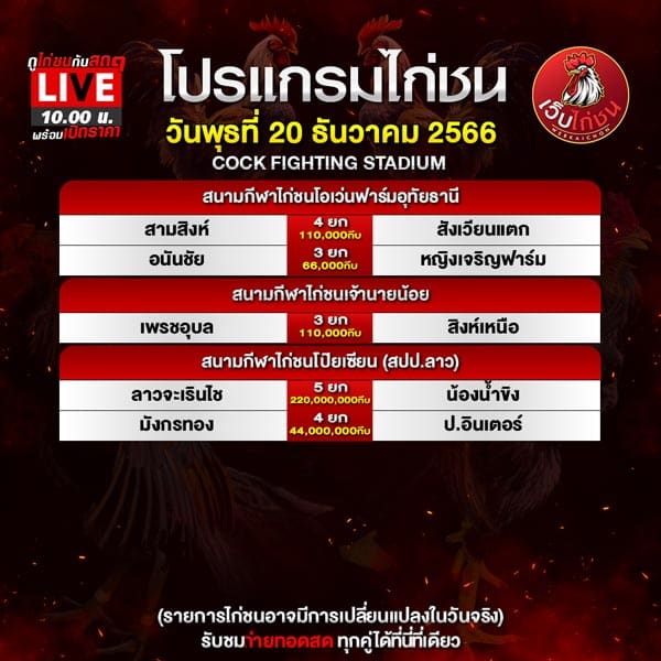 ราคา เล่น ไก่ชน