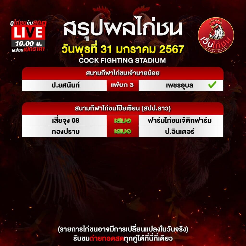 สรุปผลไก่ชน31167