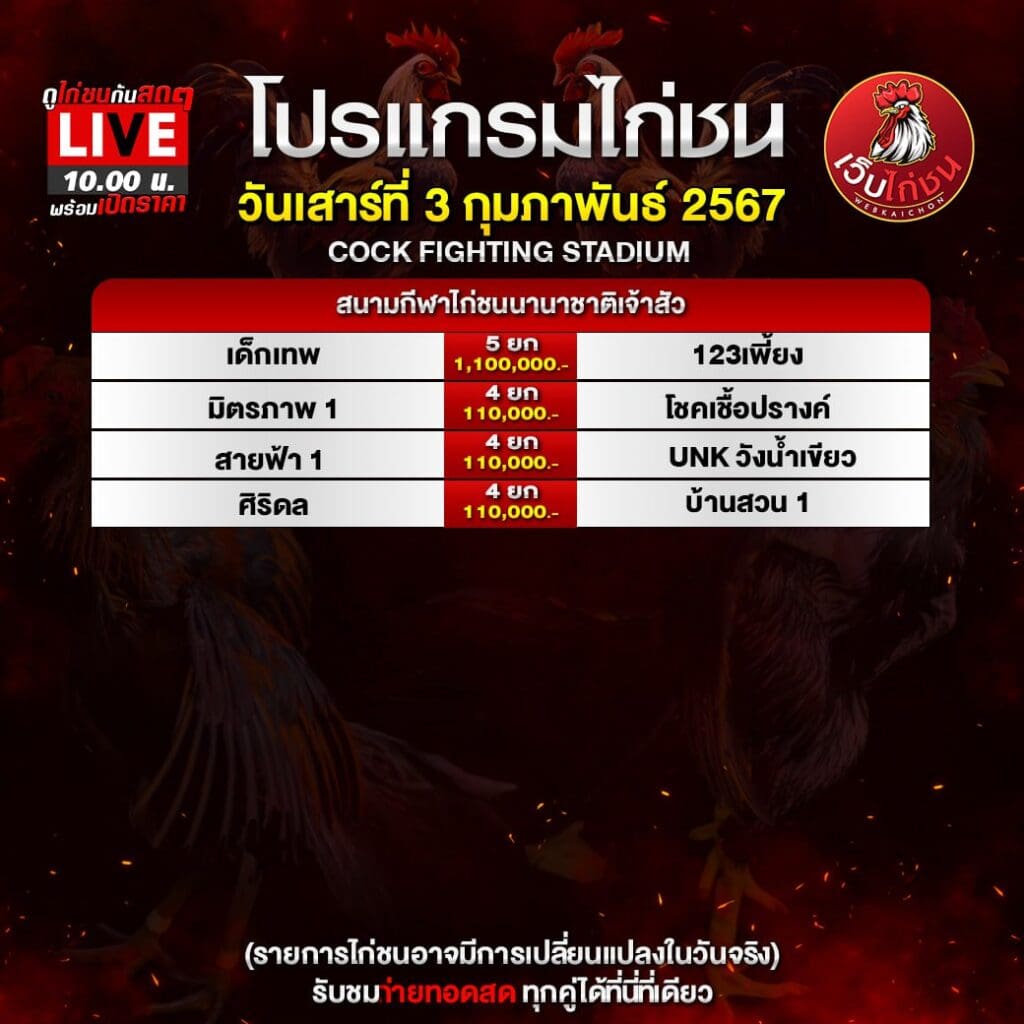 โปรแกรมไก่ชน3267