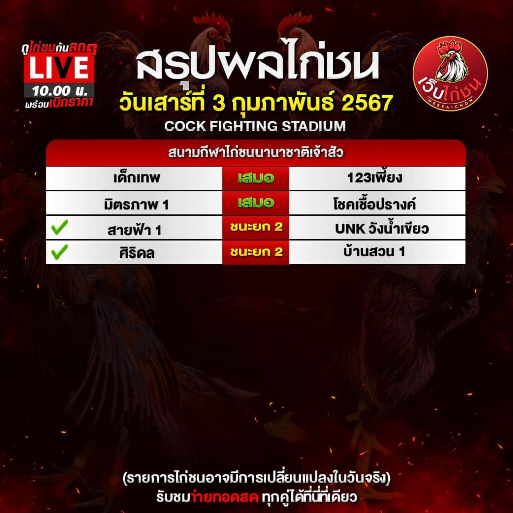 สรุปผลไก่ชน3267