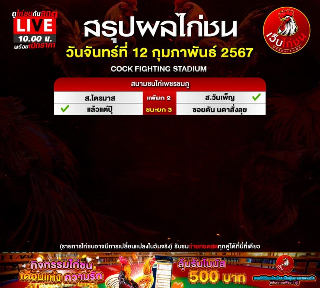 สรุปผลไก่ชน12267