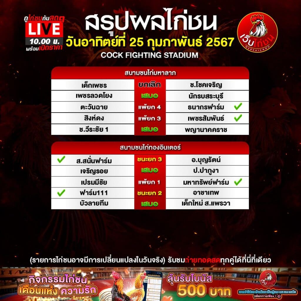 โปรแกรม ไก่ชน ศุกร์นี้260267